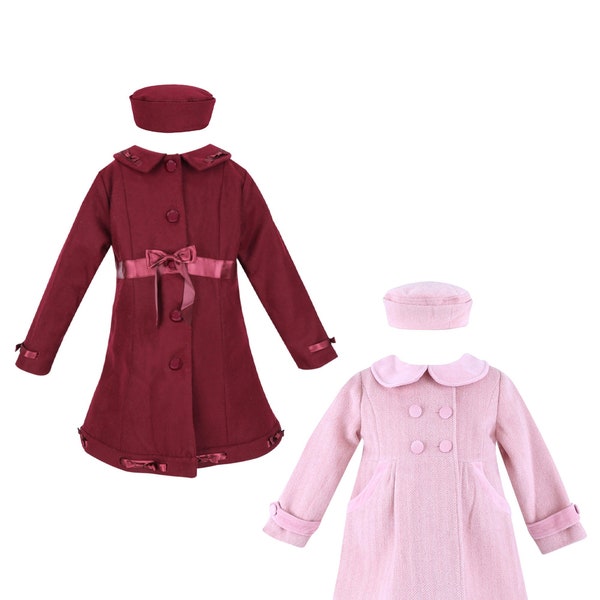 Girl's Formal Winter Coat And Hat 2 Piece Set