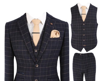 TROUSERS SOLD SEPARATELY WAISTCOAT MEN'S 3 PIECE GREY CHECK TWEED JACKET 