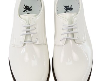 Boys Derby Patent Lace Up Wedding Communion Prom White Dress Shoes