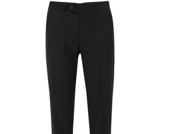 Boys Formal Smart Plain Wedding Party Slim Fit Trousers in Black