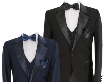 5-7pc Formal Black White Tuxedo Suit Orange Bow Necktie Vest Boy Baby Sm-20 Teen 5-7pc Formal Black White Tuxedo Suit Orange Bow Necktie Vest Boy Baby Sm-20 Teen