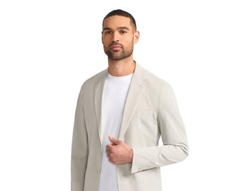 Classic Men's Twill Pinstripe Stone Grey Blazer, Versatile Business Casual Jacket