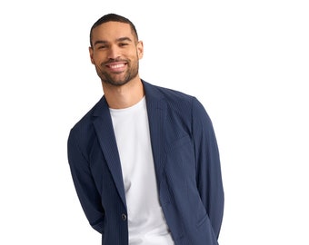 Classic Men's Pinstripe Navy Blazer, Versatile Business Casual Jacket