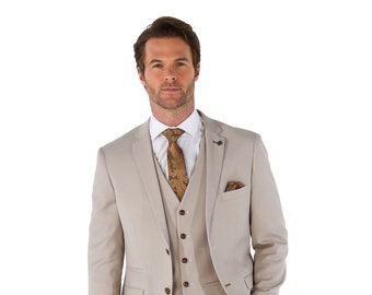 Men’s Slim Fit Stone Beige Wedding Business Suit, 3 Piece Formal Set Sold Separately