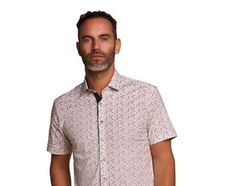 Leaf Print Cotton Casual Shirt with Stylish Sleeve Detail - Men's Fashion