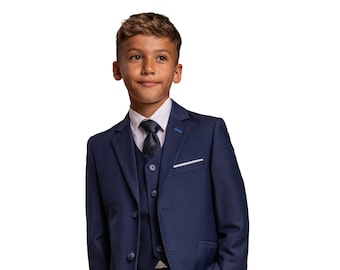 Boys Navy Blue Slim Fit Wedding Formal Suit