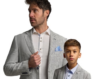 Men’s and Boys Linen Blend Twill Textured Blazer, Classic Father-Son Matching Outfits