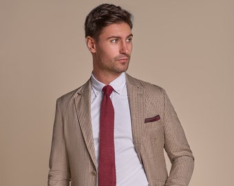 Costume Beige à Rayures Fines Coupe Slim pour Hommes Vendu Séparément, pour Mariage, Affaires & Événements Spéciaux