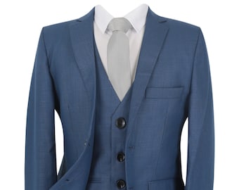 Boys 5-Piece Wedding, Page Boy, Prom Blue Suit Elegant Formal Attire for Special Occasions