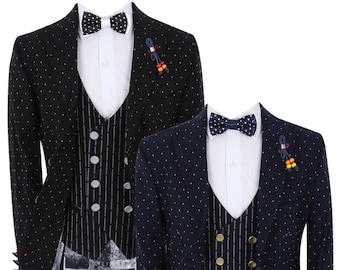 Ensemble 3 Pièces de Costume Slim à Pois pour Garçon pour une Occasion Spéciale Formelle