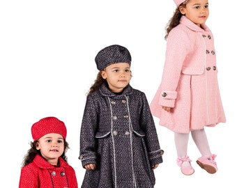 Girls Tweed Effect Double Breasted Midi Dress Coat 2 Piece Winter Jacket Outerwear