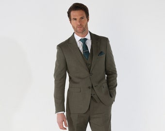 Men's Plaid Tailored Fit Beige/ Green Suit, 3 PC Set Sold Separately, for Weddings Business & Special Events