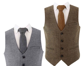 Boys Classic Herringbone Tweed 2PC Waistcoat Suit for Weddings, Pageboy & Special Events