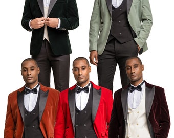 Mens Velvet Blazer Slim Fit Formal Evening Tuxedo Jacket