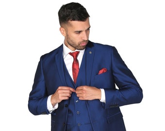 Paul Andrew Men's Tailored Fit Formal Wedding Sui in Royal Blue 3 Piece