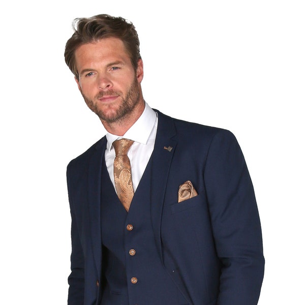 Marineblauer Hochzeits-Business-Anzug für Herren in schmaler Passform, 3-teiliges formelles Set, separat erhältlich