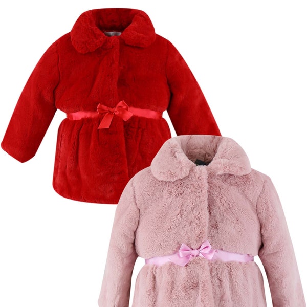 Manteau mi-long en fausse fourrure pour bébé fille Veste pour occasions spéciales de mariage formel