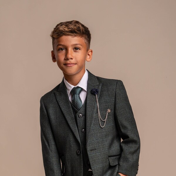 One Button Bespoke Formal Dinner Suit For Boys - Dark Green