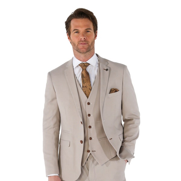 Costume d'affaires de mariage beige pierre coupe ajustée pour hommes, ensemble formel 3 pièces vendu séparément