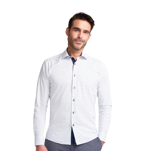 Chemise en Coton à Manches Longues Imprimée Blanche pour Homme, pour Tenue Business et Casual
