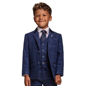 Cavani Boys Slim Fit Retro Windowpane Blue Check Tweed Suit Vintage Peaky Blinders Shelby Outfit, Age 1 to 15, RRP 144.99