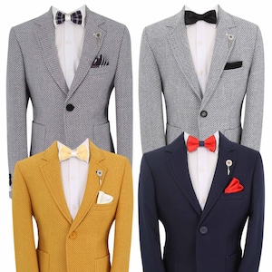 Boys Twill Texture Single Breasted Suit Blazer Slim Fit Formal Smart Casual Formal Jacket