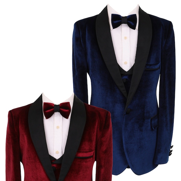 Boys Velvet Tuxedo Suit Formal Pageboy Wedding Dinner Winter 5 Piece Complete Set
