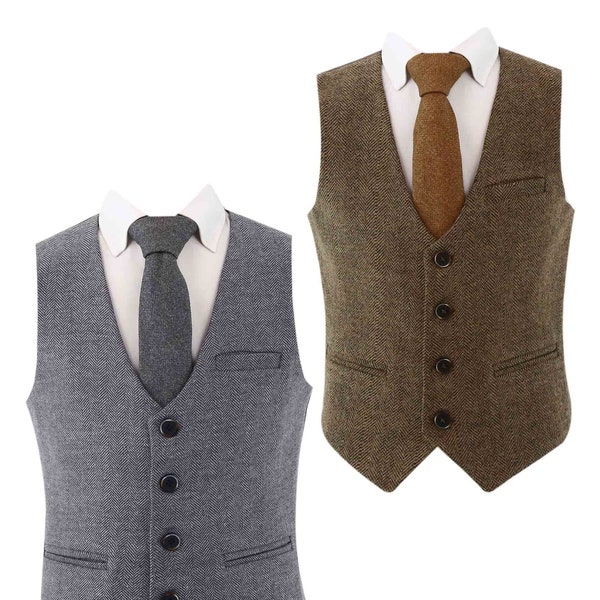 Boys Classic Herringbone Tweed Waistcoat Formal Vest for Weddings, Pageboy & Special Events