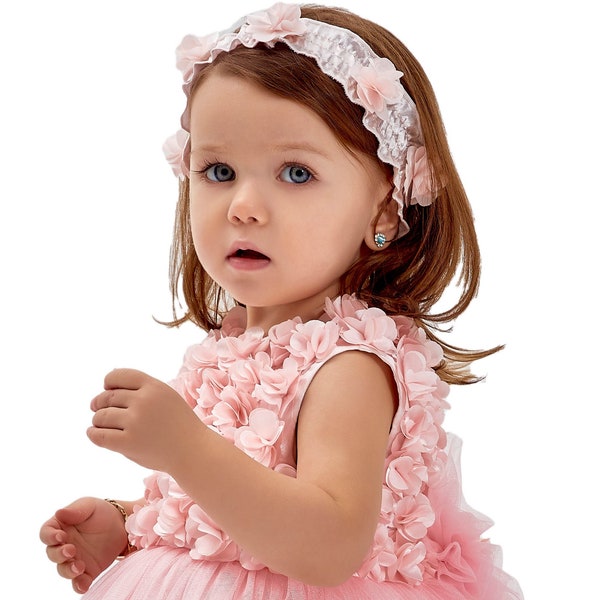 Ensemble de robe formelle sans manches en tulle floral pour bébé fille 2 pièces en rose