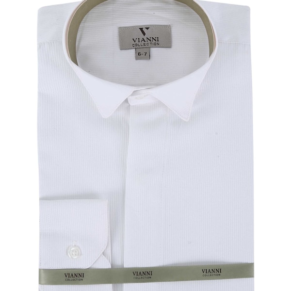 Chemise blanche formelle Vianni à col volanté et à rayures pour garçon