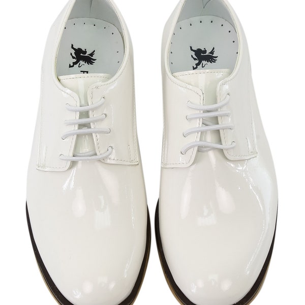 Boys Derby Patent Lace Up Wedding Communion Prom White Dress Shoes