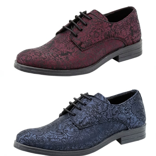 Boys Oxford Paisley Pattern  Lace Up Wedding Formal Prom Dress Shoes