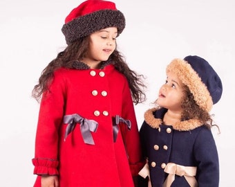Beau Kid Baby Girl’s Double Breasted Mid- Length Felted Wool 2 Piece Coat Set