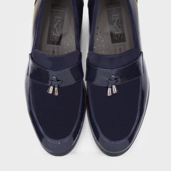 Flamingo Boys Patent & Suede Loafers in Navy Blue