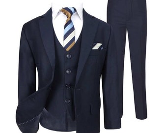 Flamingo Boy's Tailored Fit Suit Set In Navy Blue