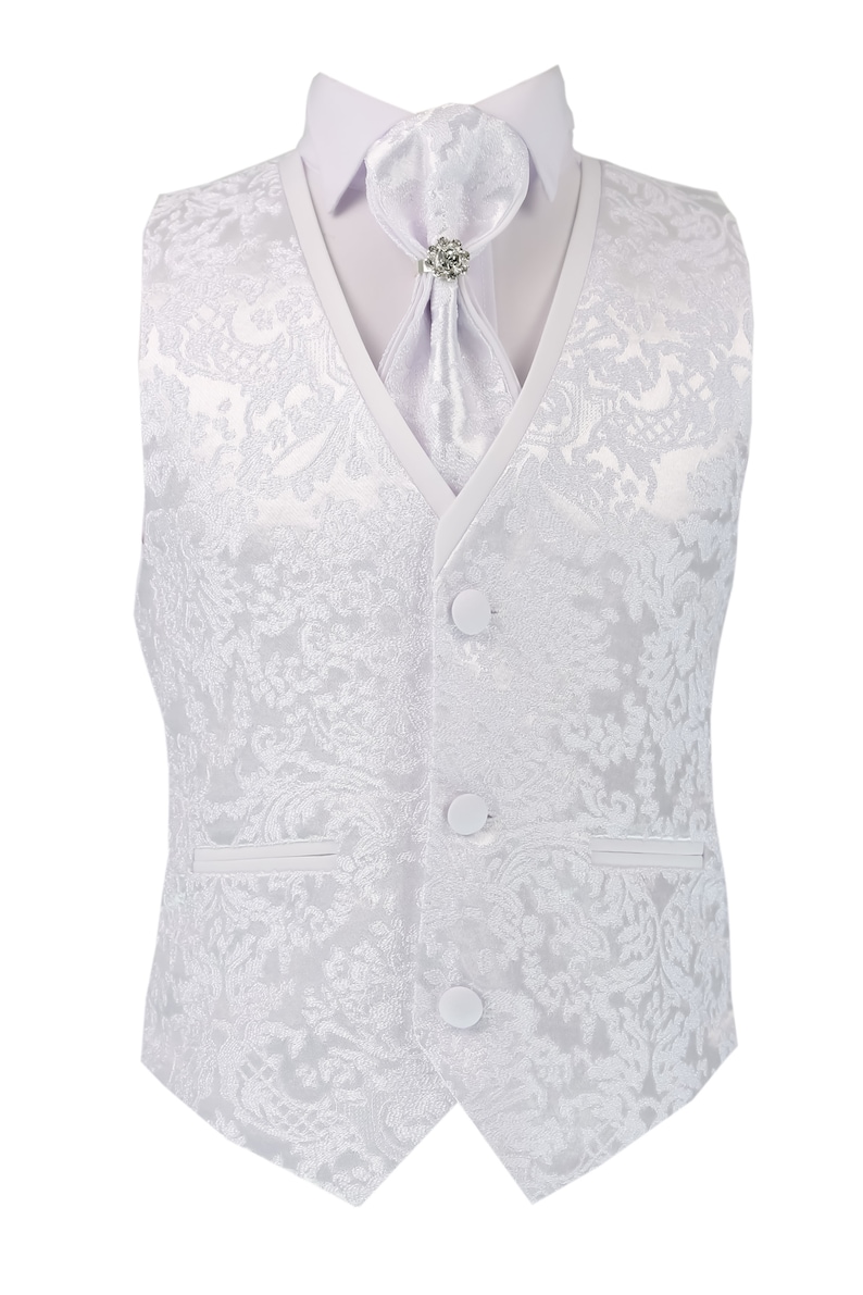 Costume Tuxedo Garçons Blanc à Motif Floral Paisley 6 Pièces, pour Baptême, Communion & Toutes Occasions Spéciales image 4