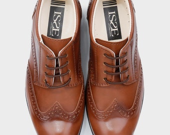 Boys Brand New Tan Patent Formal Brogue Shoes