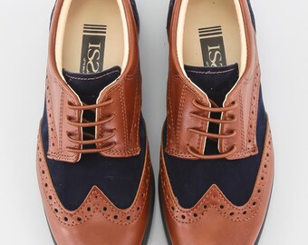 Boys Suede Faux Leather Brogues Lace Up Wedding Formal Prom Dress Shoes in Tan Brown & Navy Blue