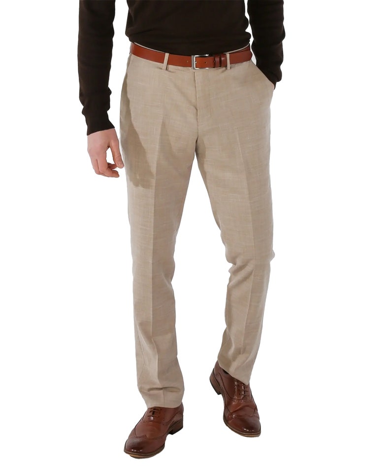 Herren Kariertes Tailored Fit Beige/Grün Anzug, 3-teiliges Set einzeln verkauft, für Hochzeiten, Geschäftliches & Besondere Anlässe Trousers Only