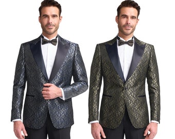 Blazer da smoking Paisley da uomo di lusso con risvolto in raso per matrimoni e occasioni formali