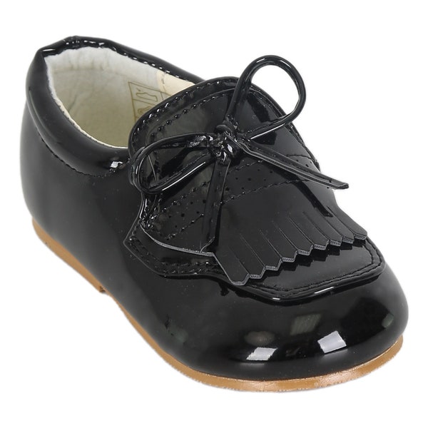 Mocassins à enfiler pour bébés garçons, chaussures de berceau pour nouveau-né, noir