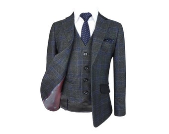 Exclusive Boys Check Wedding Suit in Charcoal Grey