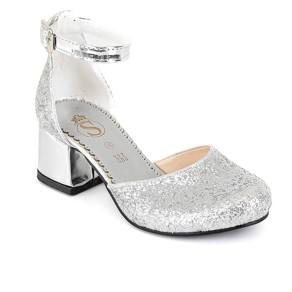Mary Janes bloc talon filles chaussures paillettes brillantes bride à la cheville mariage princesse demoiselle d'honneur chaussures