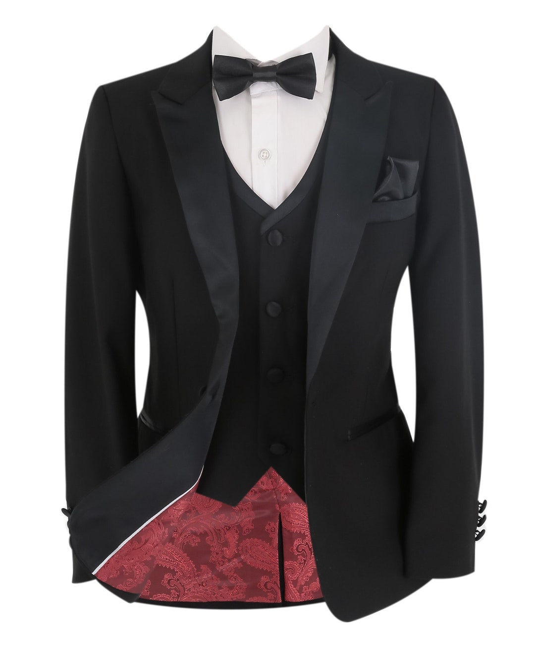 Boys Tuxedo Black Suit Formal Tailored Fit Wedding Birthday Dinner