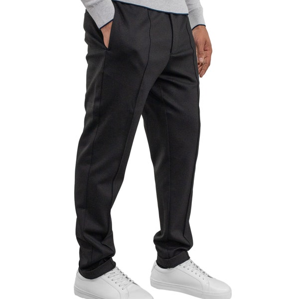 Mens Casual Relaxed Cotton Lounging Slim Fit Trousers Black Business Chino Regular Long Length Pants