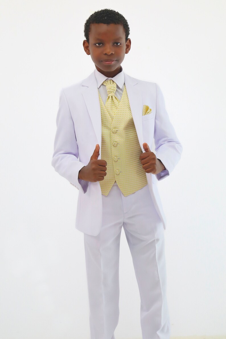 Boys Communion Tailored Fit 6 Piece White Suit With Gold or - Etsy