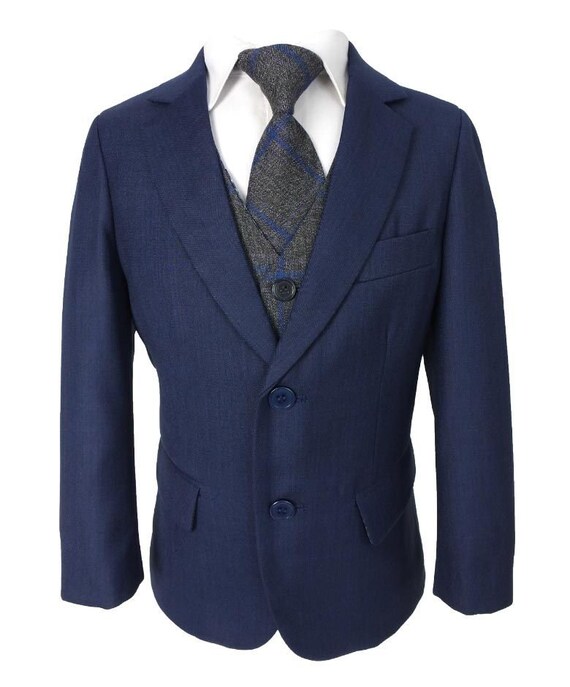 Boys Parliament Blue Suit \u0026 Grey Check 