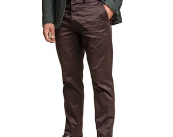 Hombres Casual Chino Chocolate Algodón Smart Business Pantalones Regulares Pantalones Cortos Largos