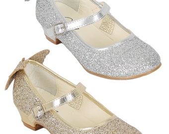 Girls' Elegant Strappy High Heel Sparkly Dress Shoes with Secure Ankle Strap - Perfect for Special Occasions