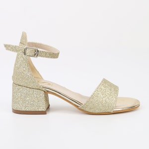 SIRRI Girls Gold Ankle-Strap Shoes, Block Heels Sandals with Glitter for Special Occasion image 3